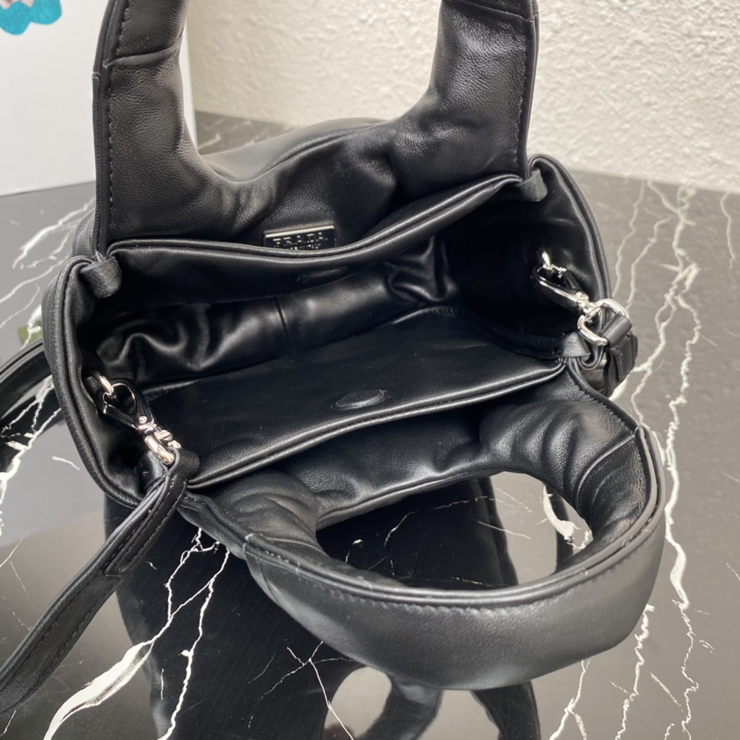 Prada Small Padded Soft Nappa Leather Bag Tote Black 1BA359